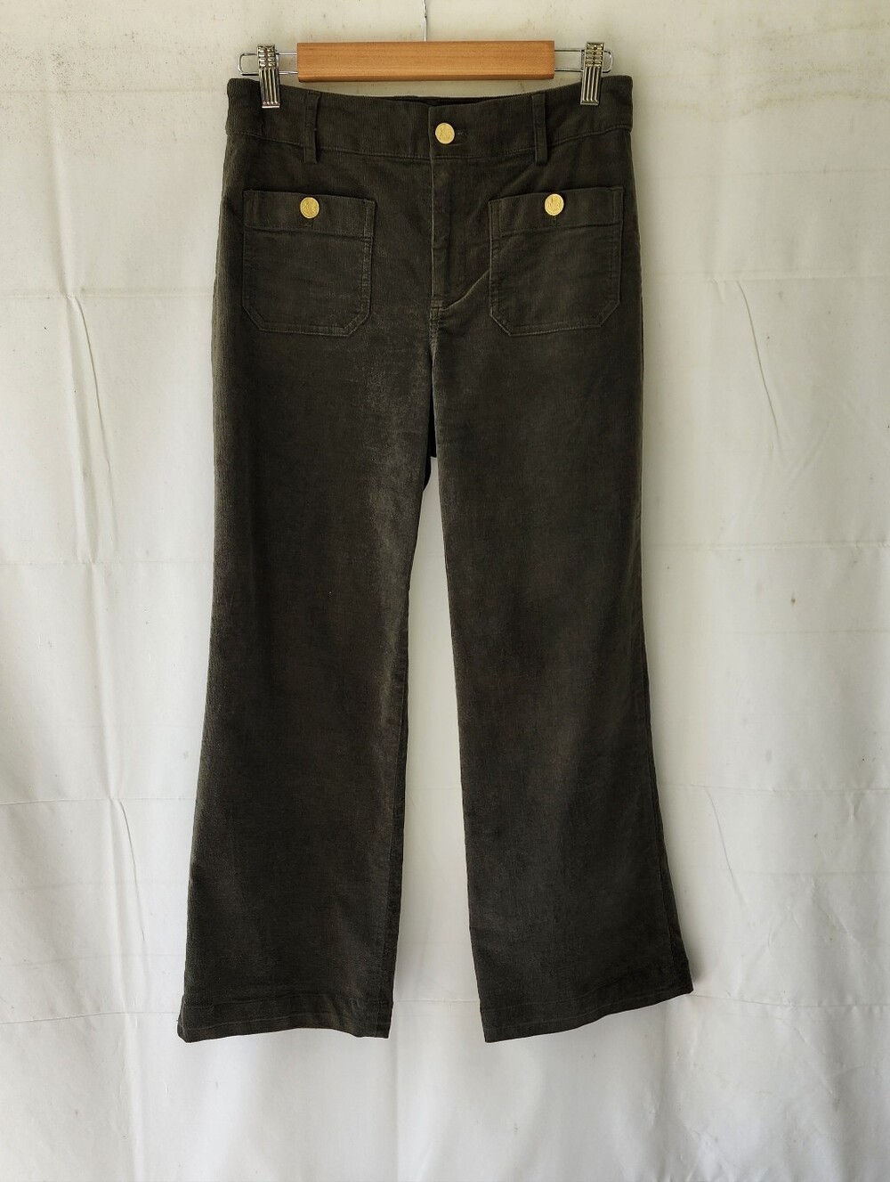 J. Crew Dark Olive Corduroy Lizzie Pants with Front Pocket Detail